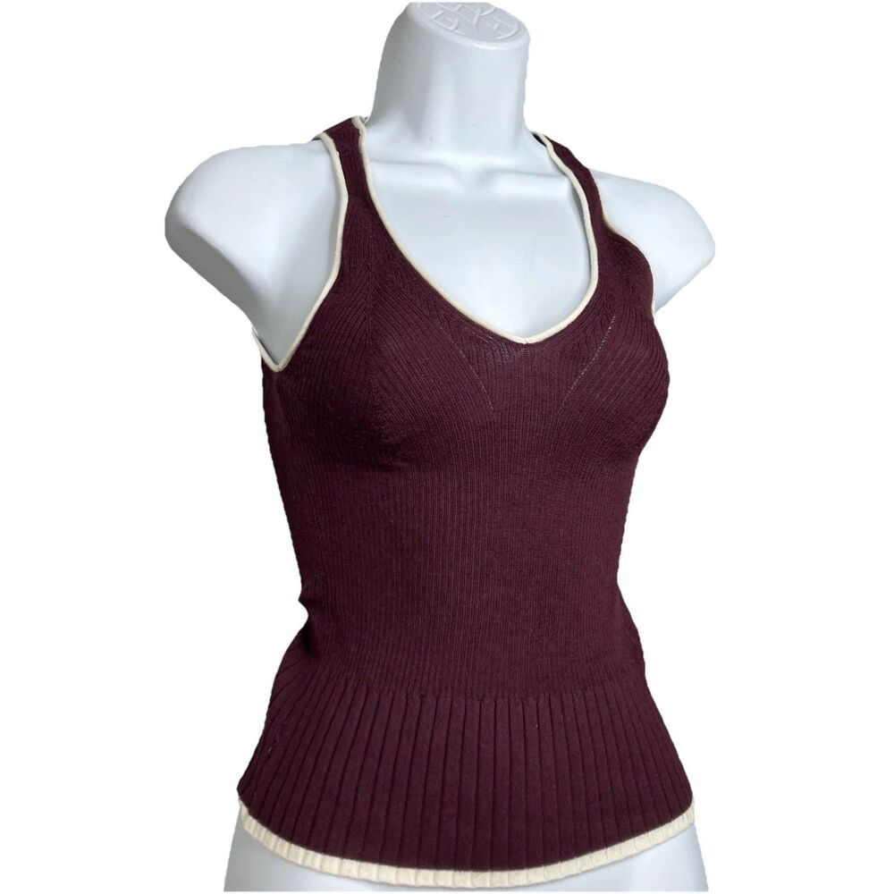 Madewell Merino Wool‎ Silk Tank Top Burgundy Sweater Contrast Trim Womens XXS